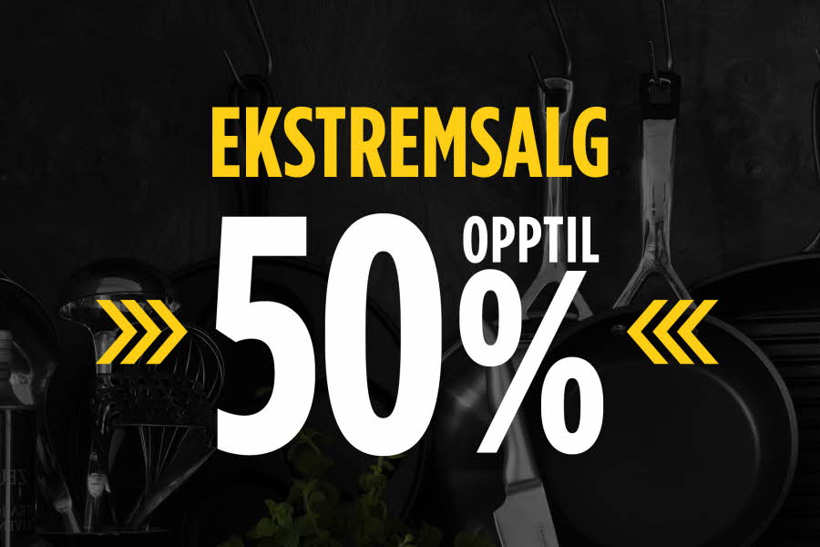 Bilde med tekst som sier følgende: Ekstremsalg opptil 50 % hos Christiania Glasmagasin