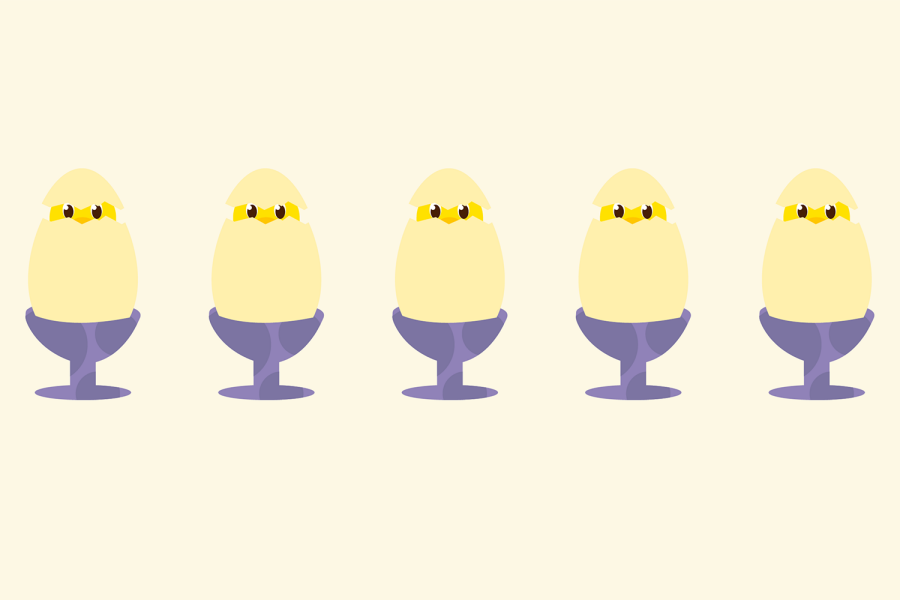 Grafisk bilde med kyllinger i eggeglass
