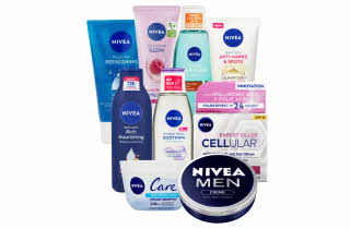 Diverse Nivea kropp- og ansiktsprodukter.