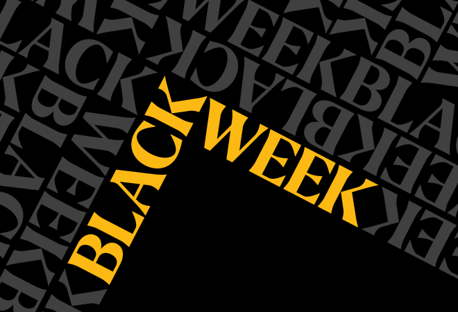 Grafisk bilde med teksten "Black Week"