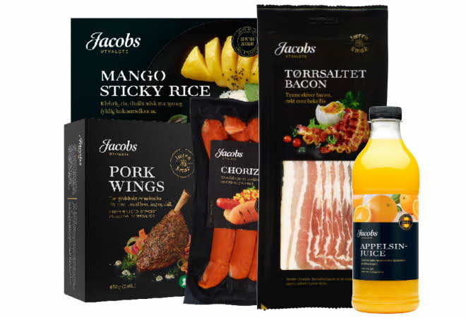 Et utvalg av matvarer fra Jacobs utvalgte.