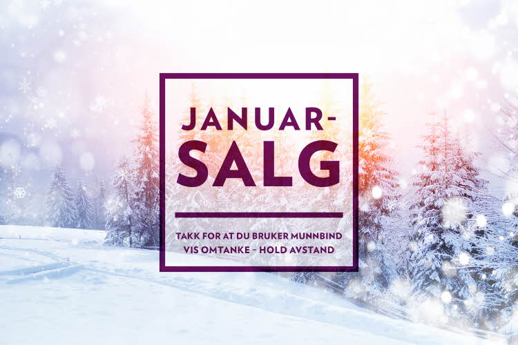 Vinterbilde med teksten "Januar-salg"