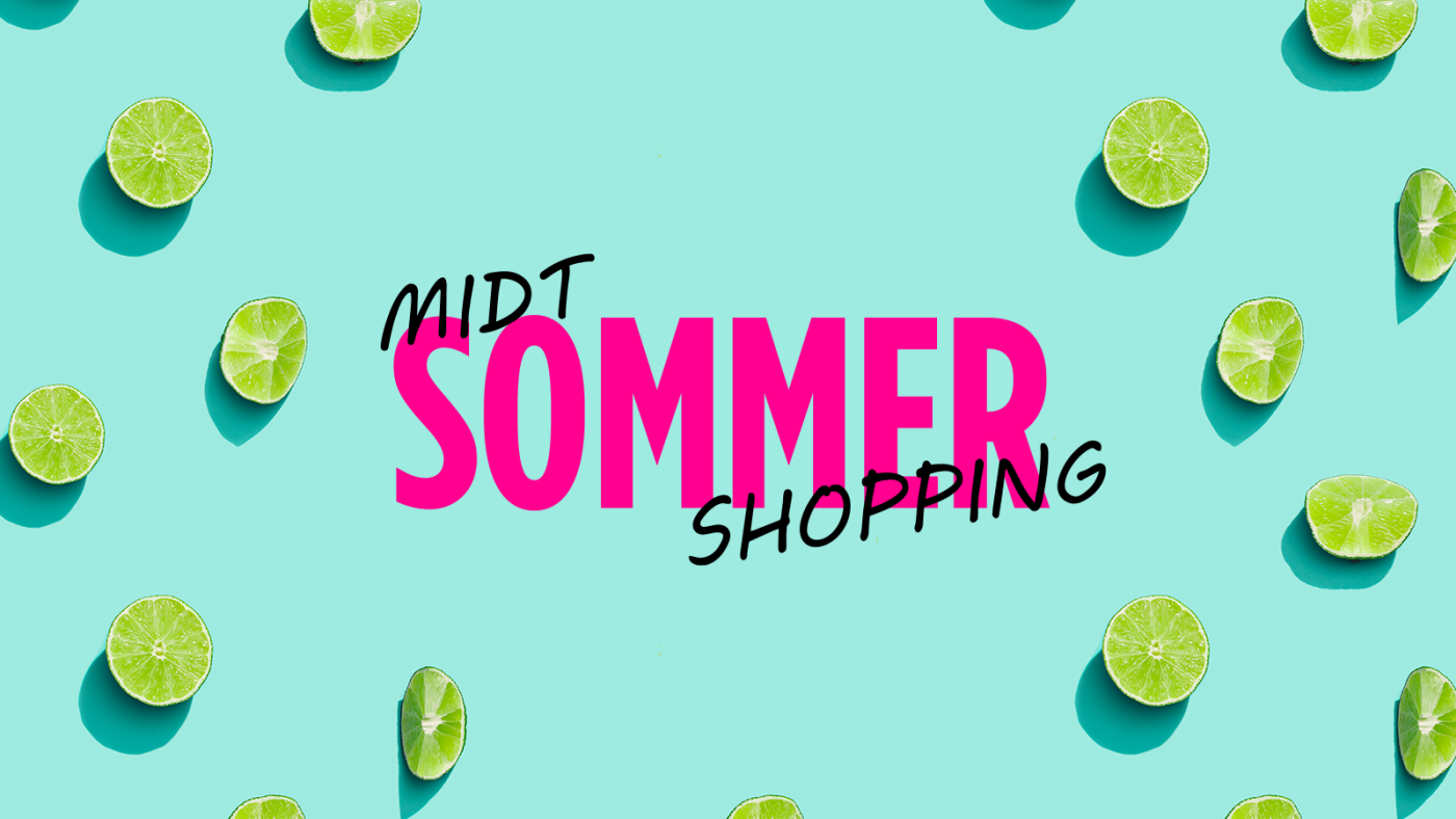 Grafisk bilde med teksten "Midtsommer shopping"
