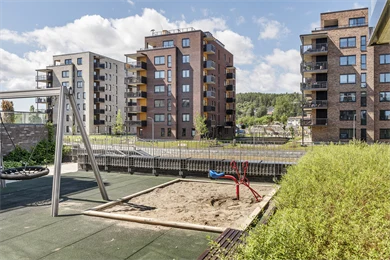 Bilde av fellesområde og lekeplass på Strømmen Verksted
