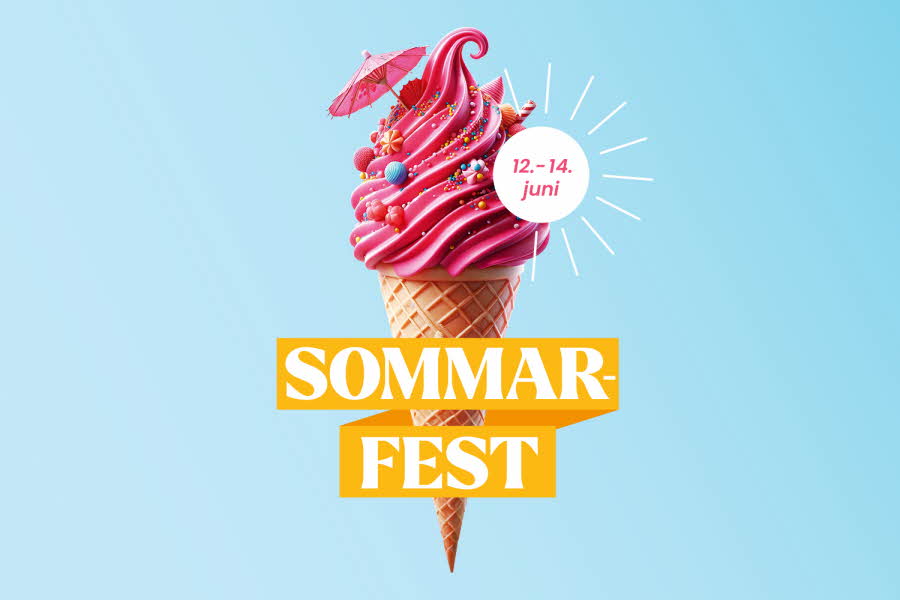 Grafisk bilde med iskrem i kjeks og teksten "Sommarfest"
