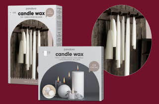 Sett med lysmasse og tilbehør for dyppe- og støpelys.