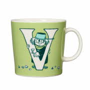 grønn mummikopp med bokstaven V og en figur på koppen