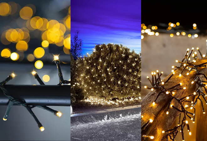 Tre forskjellige bilder av tre forskjellige lyslenker.