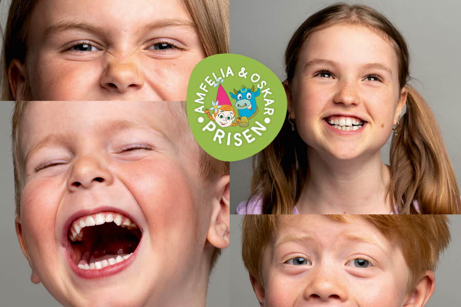barn som ler, amfelia og oskar-prisen logo