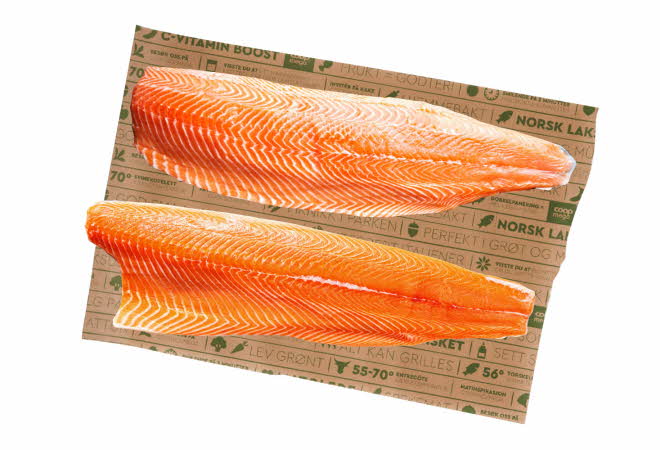 En laksefilet og en ørretfilet