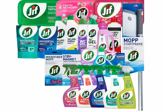 Bilde av diverse JIF vaskemidler