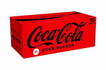 en pakke med 10 stykk coca cola uten sukker