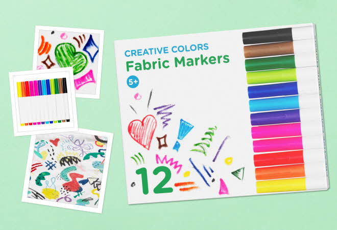 Creative Colors Fabric Markers, og eksempler på tegninger