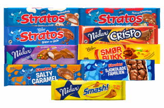 Ulike store sjokoladeplater fra Nidar