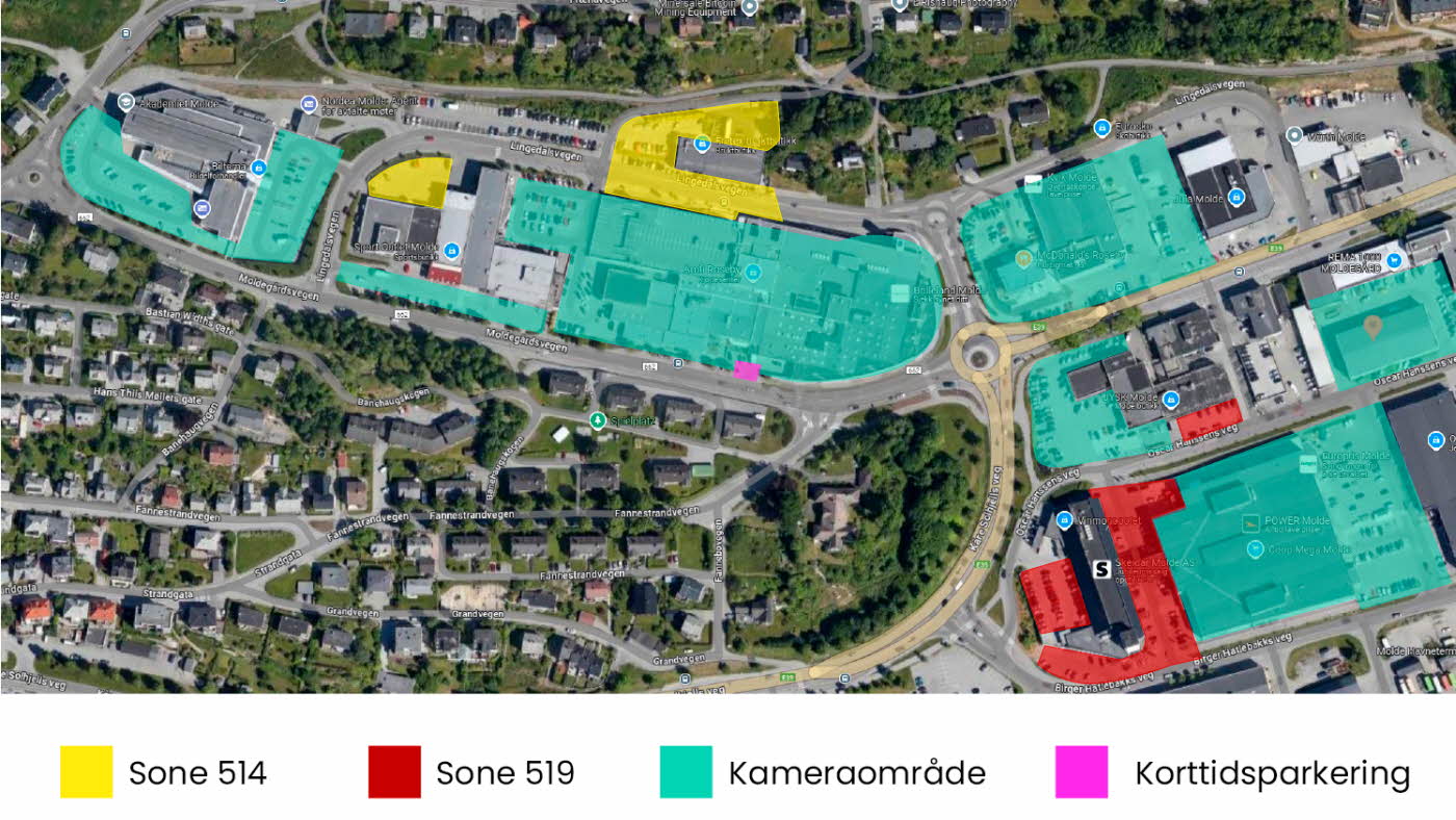 Bilde over AMFI Roseby og parkeringsområdene