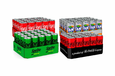 To brett med Coca-Cola, et med Fanta og et med Sprite