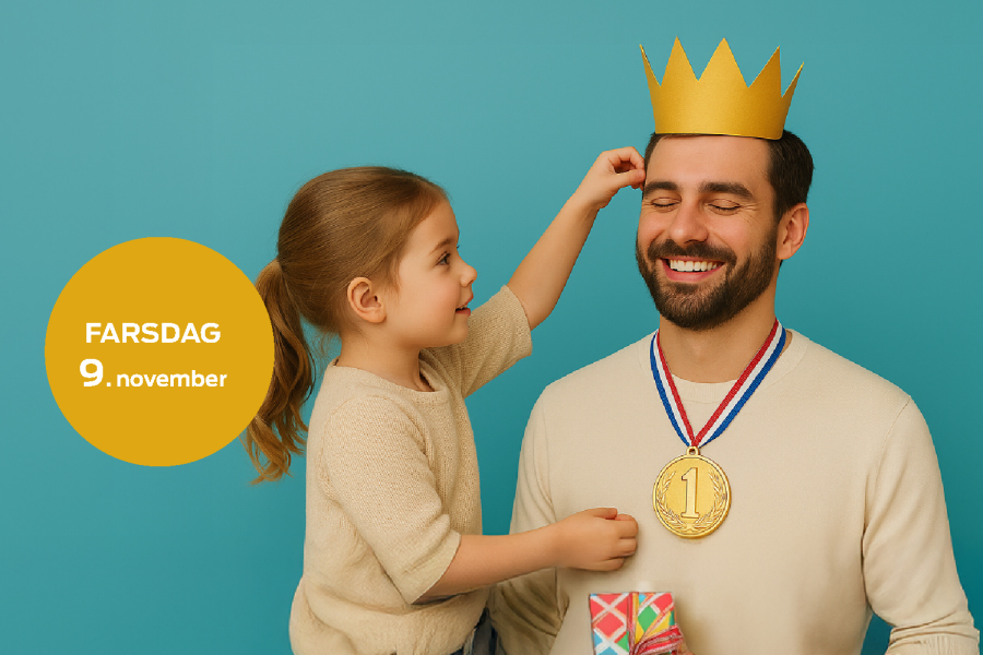 Jente som setter krone på hode til en far