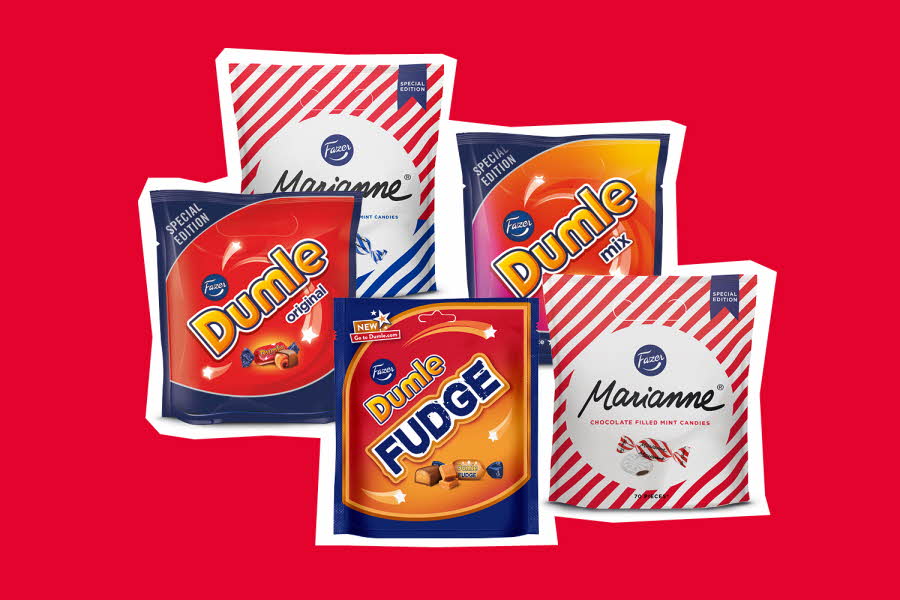 Et utvalg Dumle og Marianne produkter i diverse varianter