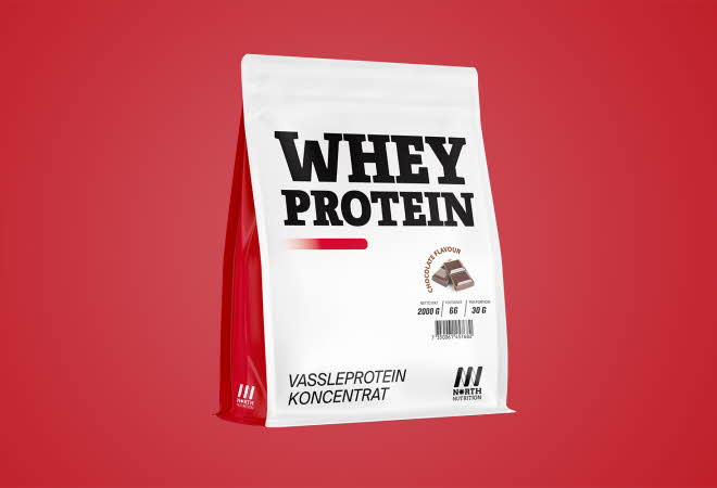 En pose med Whey Protein fra North Nutrition.