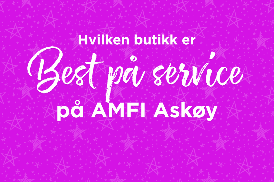 hvit tekst "best på service" på rosa stjernebakgrunn