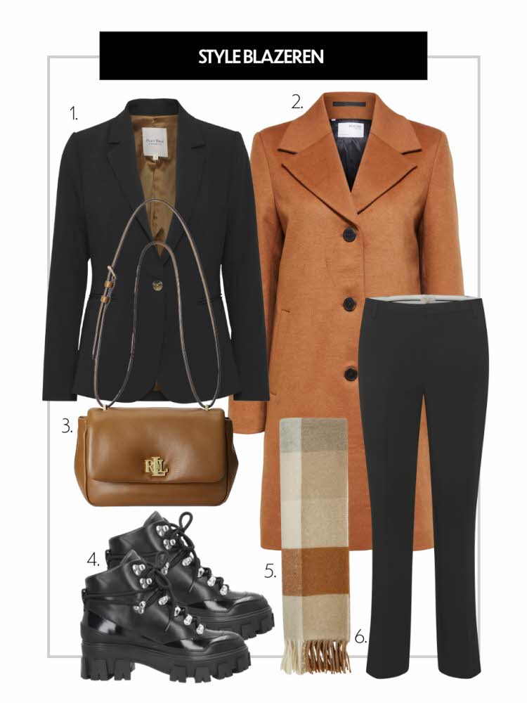 Style blazeren. Blazer, kåpe, bukse, veske, skjerf og boots.