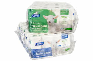 To store pakker med Lambi toalett- og tørkepapir.