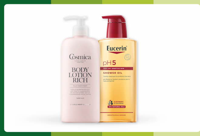 2 produkter av hudpleie fra Eucerin og Cosmica