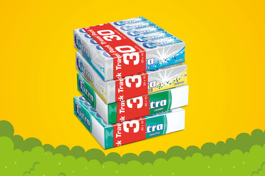 Et stort utvalg av 30-pakk Extra tyggis i ulike smaker