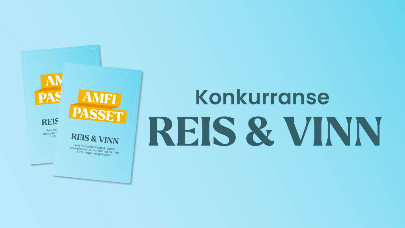 Grafisk bilde med teksten "Reis og vinn"
