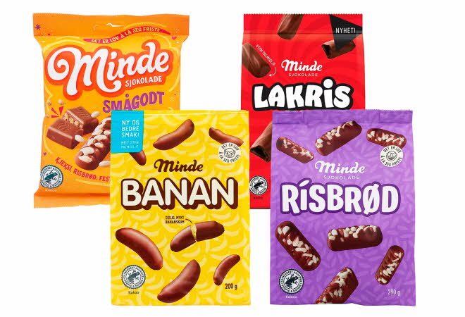 4 varianter av Minde sjokolade.