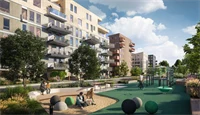 Illustrasjon av Skårerløkka PREMIUM eksteriør, fellesområde og lekeplass