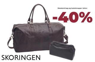 Weekend-bag og toalettmappe i brunt skinn -40%
